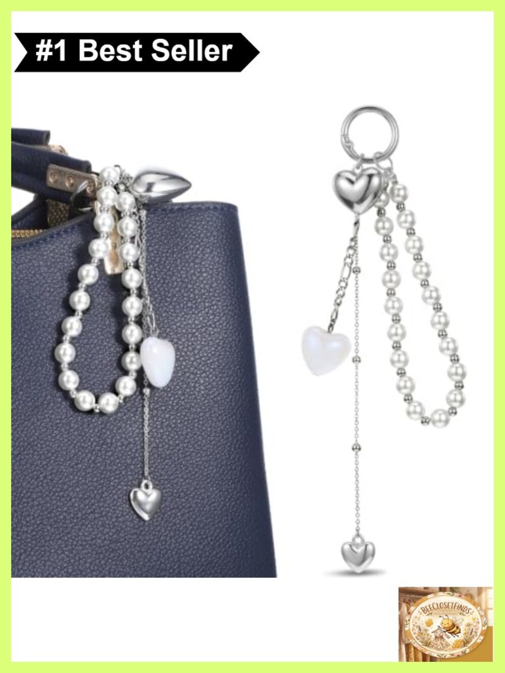 Faux Pearl Heart Tassel Keychain Charm for Bag Purse Backpack